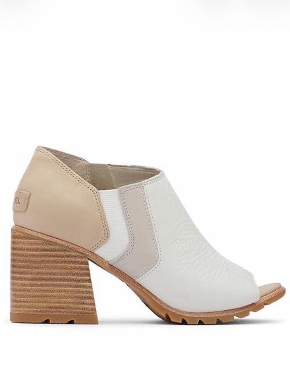 💥Sorel White/Beige Peep-Toe Block Heel Bootie Leather! Popular Fall Transition